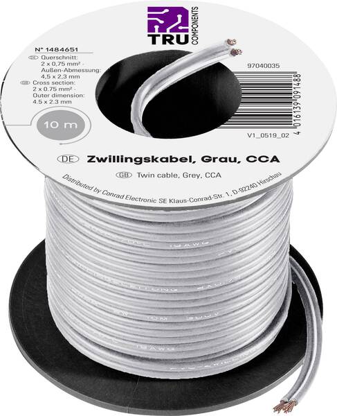 TRU COMPONENTS 93030c503 Litze 0.75 mm² Grau 10 m