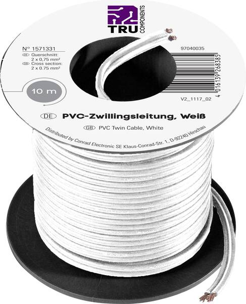 TRU COMPONENTS 1571331 Litze 2 x 0.75 mm² Weiß 10 m