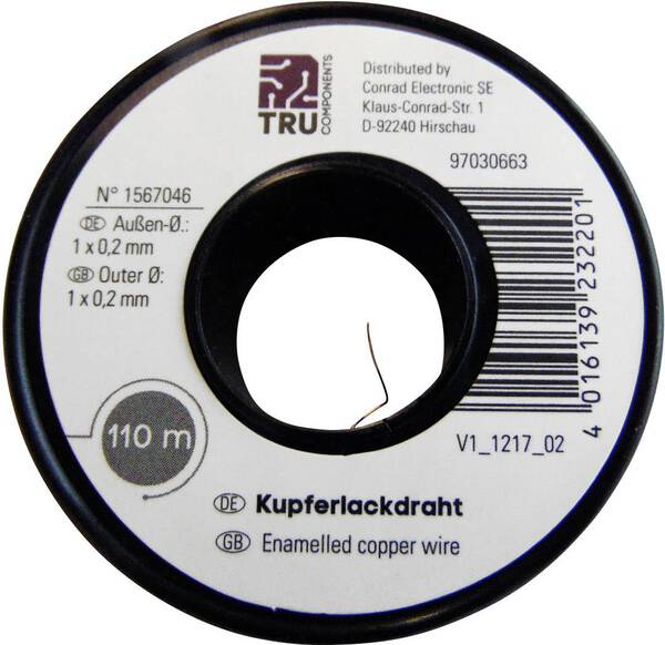TRU COMPONENTS Kupferlackdraht Außen-Durchmesser (inkl. Isolierlack)=0.15 mm 220 m