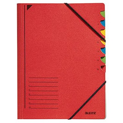 LEITZ® - Ordnungsmappe 39070025 DIN A4 7 Fächer farbig Karton rot