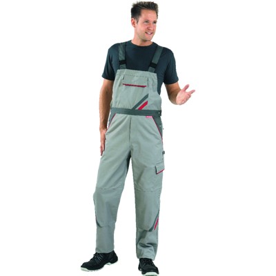 Planam - Latzhose 2331 zink/schiefer/rot, Größe 24
