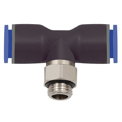 RIEGLER® - Steck-T-Einschraubverschraubung drehbar KS/MS Blaue Serie G3/8 Schlauch 12mm