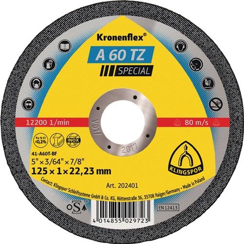 KLINGSPOR Trennscheibe A 60 TZ Special D125x1mm ger.INOX Bohr.22,23mm KLINGSPOR