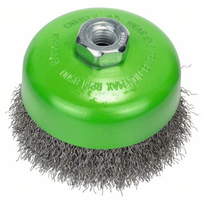 Bosch - Topfbürste, Edelstahl, gewellter Draht, 100mm, 0,3mm, 8500 U/min, M14