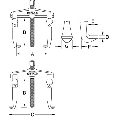KSTOOLS® - Hydraulischer Schnellspann-Universal-Abzieher 2-armig mit verlängerten Haken, 140-640mm, 325mm