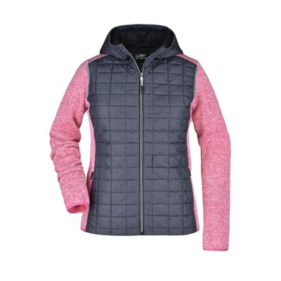 James & Nicholson - Damen Strickfleece Hybridjacke JN771, pink-melange/anthrazit-melange, Größe M