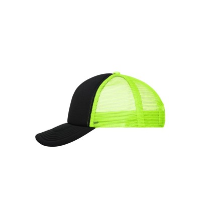 James & Nicholson - 5 Panel Mesh Cap MB070, schwarz/neon-gelb, Einheitsgröße