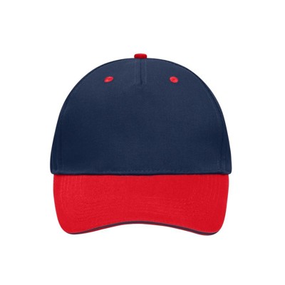 James & Nicholson - 5 Panel Cap mit Sandwich MB6526, navy-blau/rot/navy-blau, Einheitsgröße
