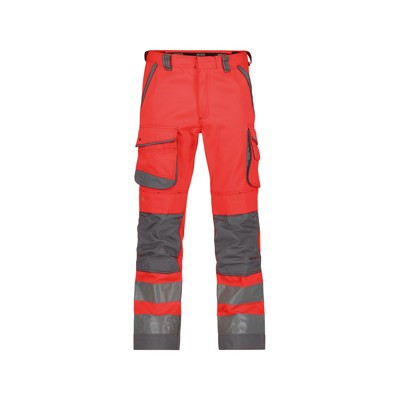 Dassy® - Chicago Warnschutzhose mit Kniepolstertaschen, neonrot/zementgrau, Schrittlänge Minus, Größe 50