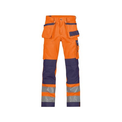 Dassy® - Glasgow Warnschutzhose mit Holstertaschen und Kniepolstertaschen, neonorange/dunkelblau, Schrittlänge Minus, Größe 50