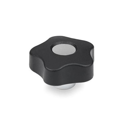 Ganter Norm® - 5337.1-32-M5-E-DGR Sterngriffe mit vorstehender Stahlbuchse, mit Abdeckkappe