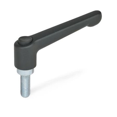 Ganter Norm® - 303.2-78-M8-20-SW-S Verstellbare Klemmhebel, mit Ausrastknopf, Zink-Druckguss, Schraube Stahl verzin