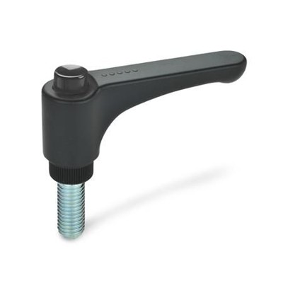 Ganter Norm® - 600-30-M5-10-DSG Flache verstellbare Klemmhebel mit Ausrastknopf, Kunststoff, Schraube Stahl