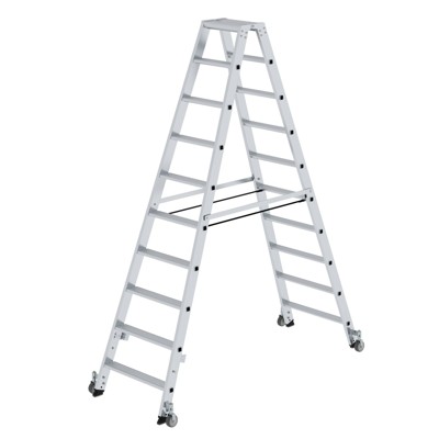 MUNK Günzburger Steigtechnik - Stehleiter 2x10 Stufen, Aluminium, beidseitig begehbar, H 2340mm, B 790mm