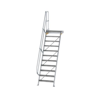 MUNK Günzburger Steigtechnik - Alutreppe 11 Stufen, 60°, Breite 800mm, einseitiger Handlauf, Stufentiefe 200mm