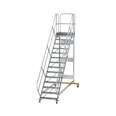 MUNK Günzburger Steigtechnik - Plattformtreppe, fahrbar 14 Stu. 45° 2910mm Breite Stufen 800mm Anz.Lenkr. 2
