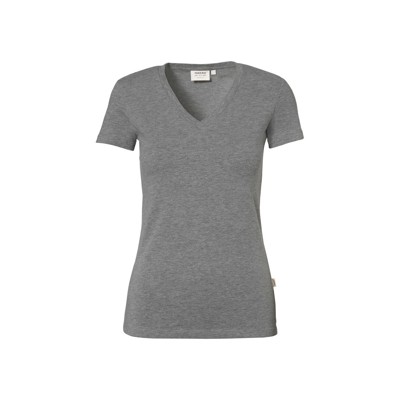 HAKRO - Damen V-Shirt Stretch 172, grau meliert, Größe XL