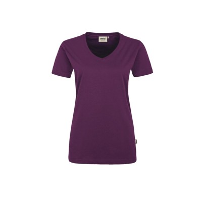 HAKRO - Damen V-Shirt Mikralinar® 181, aubergine, Größe M