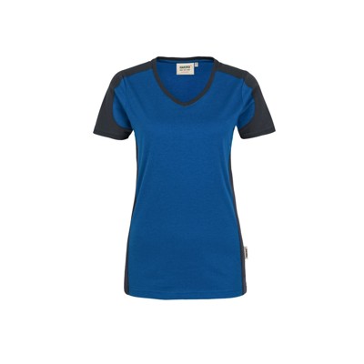 HAKRO - Damen V-Shirt Contrast Mikralinar® 190, royalblau/anthrazit, Größe 2XL