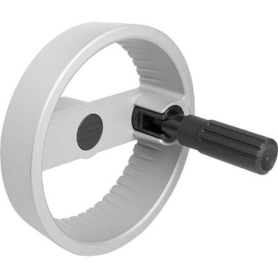 KIPP - 2-SPEICHENHANDRAD D1=160, FORM:E MIT PASSBOHRUNG, D2=14, ALUMINIUM SILBER, STAHLTEILE: STAHL, ZYLINDERGRIFF
