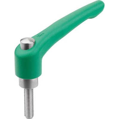 KIPP - KLEMMHEBEL MIT SCHUTZKAPPE GR.2 M06X40, ZINK GRÜN RAL6032 STRUKTURMATT, KOMP:EDELSTAHL BLANK