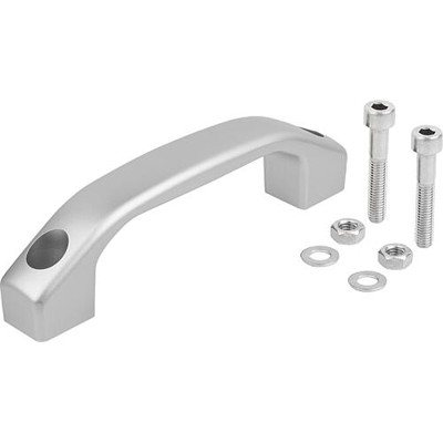 KIPP - BÜGELGRIFF, FORM:A MIT DURCHGEHENDER BOHRUNG, A=160, L=194, D=M08, ALUMINIUM SILBER