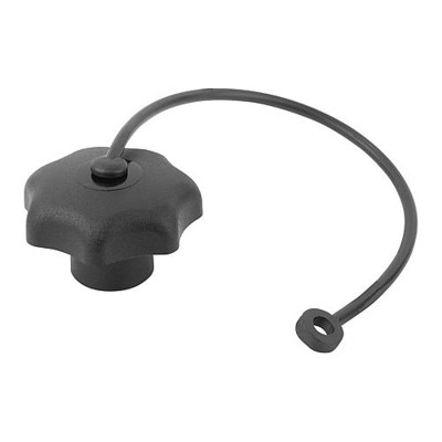 KIPP - STERNGRIFF ÄHNLICH DIN6336 MIT SICHERUNGSBAND D=M10, D1=50, FORM:KS, THERMOPLAST SCHWARZ, KOMP:STAHL,