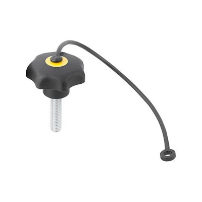 KIPP - STERNGRIFF ÄHNLICH DIN6336 MIT SICHERUNGSBAND D=M12X60, D1=63, FORM:LS, THERMOPLAST SCHWARZ,