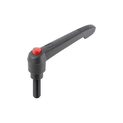 KIPP - KLEMMHEBEL MIT DRUCKKNOPF GR.3 M08X20, KUNSTSTOFF SCHWARZGRAU RAL7021, KOMP:STAHL ROT RAL3020