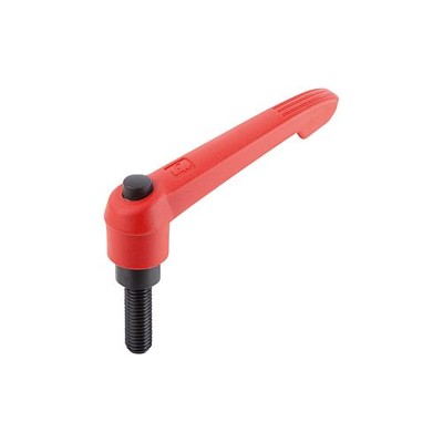 KIPP - KLEMMHEBEL MIT DRUCKKNOPF GR.1 M05X40, KUNSTSTOFF ROT RAL3020, KOMP:STAHL SCHWARZGRAU RAL7021