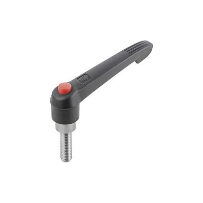 KIPP - KLEMMHEBEL MIT DRUCKKNOPF GR.2 M08X50 KUNSTSTOFF, SCHWARZGRAU RAL7021, KOMP:EDELSTAHL, ROT RAL3020