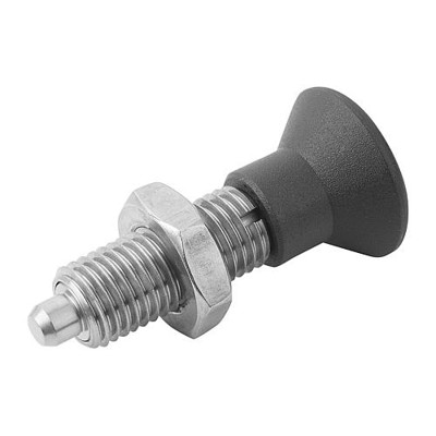 KIPP - ARRETIERBOLZEN OHNE RASTNUT GR.0 M08X1, FORM:H, EDELSTAHL GEHÄRTET, KOMP:THERMOPLAST SCHWARZGRAU RAL7021