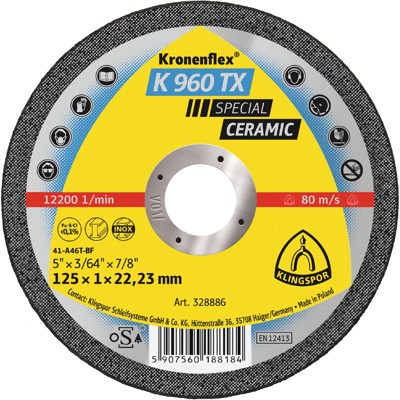 KLINGSPOR - Trennscheibe K 960 TX, Keramik 125 x 1 x 22,23mm gerade, 1 Stück