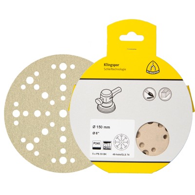 KLINGSPOR - PS 33 BK Scheiben kletthaftend, 150 mm Korn 240 Lochform GLS47, SB-verpackt im Reiter