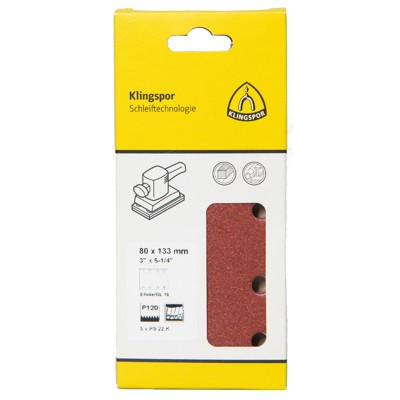 KLINGSPOR - PS 22 K Streifen kletthaftend, 80 x 133 mm Korn 60 Lochform GL18, SB-verpackt im Reiter