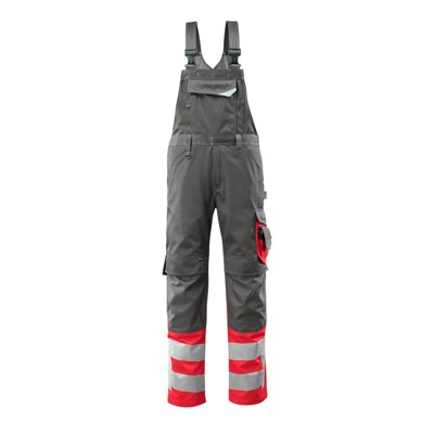 MASCOT® - Sunderland Latzhose mit Knietaschen - SAFE SUPREME - Dunkelanthrazit/hi-vis Rot, Gr. 82C46