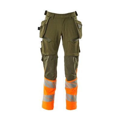 MASCOT® - Hose mit Hängetaschen ACCELERATE SAFE, Moosgrün/hi-vis Orange, Größe 90C52