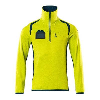 MASCOT® - Fleecepullover mit kurzem Reißverschluss - ACCELERATE SAFE - hi-vis Gelb/Dunkelpetroleum, Gr. M