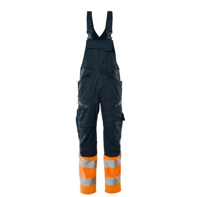 MASCOT® - Latzhose mit Knietaschen ACCELERATE SAFE, Schwarzblau/hi-vis Orange, Größe 90C58