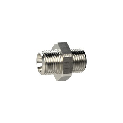 RIEGLER® - Doppelgewindenippel, M5 A, G 1/4" A, SW 17, Messing vernickelt