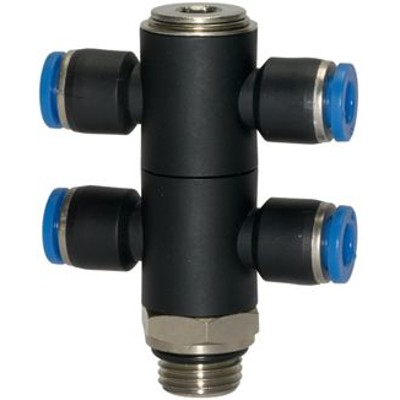 RIEGLER® - T-Mehrfachverteiler »Blaue Serie«, 4-fach drehbar, G 1/4" A Ø10mm