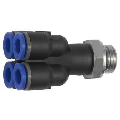 RIEGLER® - Mehrfachverteiler »Blaue Serie«, 4-fach, drehbar, M5 außen Ø 4mm