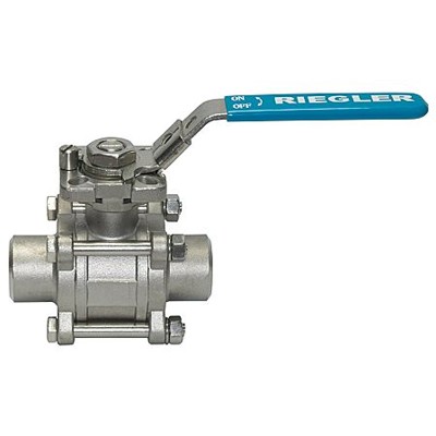 RIEGLER® - Edelstahlkugelhahn, 3-teilig, Anschweißenden, für Rohr-Außen-ø 42,4mm