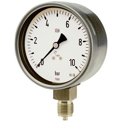 RIEGLER® - Manometer, Edelstahl, G 1/4" radial unten, 0-4,0 bar, Ø 63