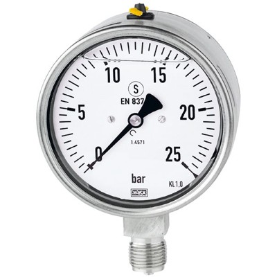 RIEGLER® - Glyzerinmanometer, Edelstahl, Sicherh., G 1/4" unten, 0-6,0 bar, Ø 63
