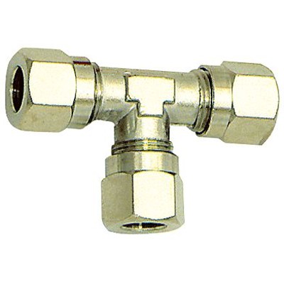 RIEGLER® - T-Verschraubung, Rohr-Außen-Ø 6mm, SW 9, SW1 12, Messing vernickelt