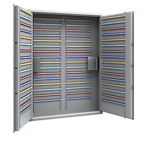 Schlüsseltresor, lichtgrau, Hakenleisten verstellbar, 960 Haken, HxBxT 1600 x 1200 x 200 mm.