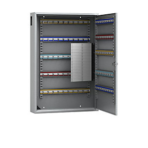 Schlüsselschrank, grau lackiert, mit Einwurfschlitz, mit 100 Haken.