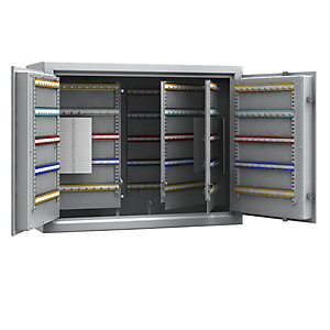 Schlüsseltresor, lichtgrau, Hakenleisten verstellbar, 600 Haken, HxBxT 636 x 812 x 300 mm.