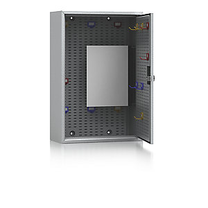 Schlüsselschrank, lichtgrau RAL 7035, HxBxT 450 x 300 x 130 mm, für 60 Haken.
